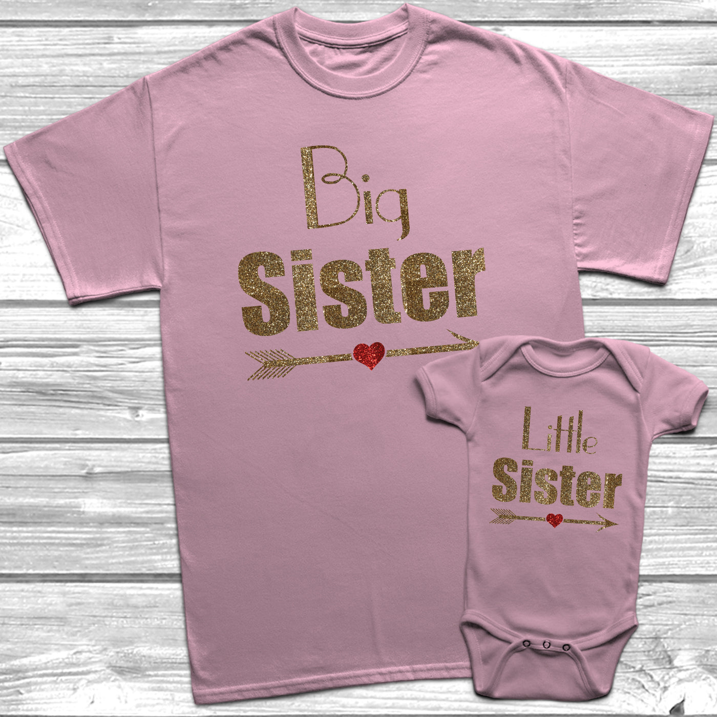 Glitter Big Sister Little Sister T Shirt Baby Grow Set DizzyKitten