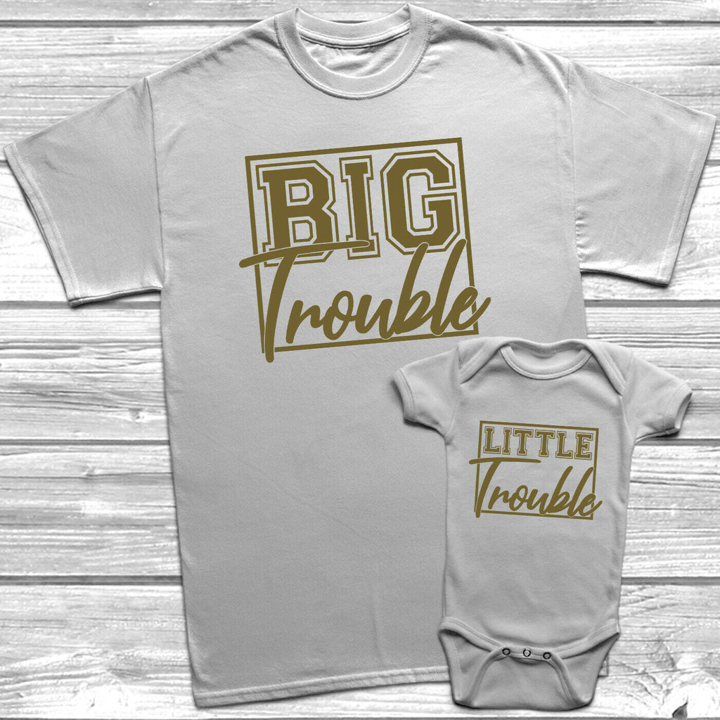 Get trendy with Big Trouble Little Trouble T-Shirt Baby Grow Set -  available at DizzyKitten. Grab yours for £8.45 today!