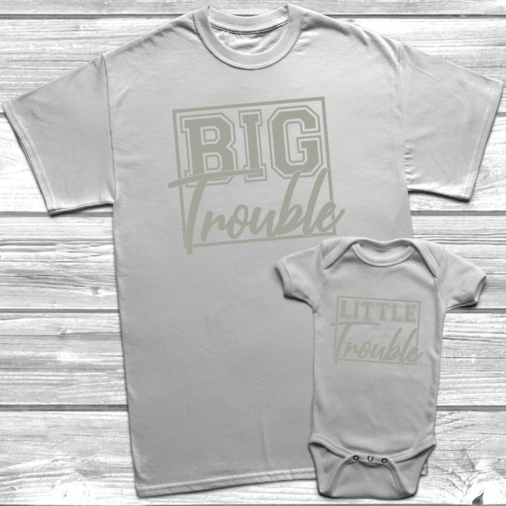 Get trendy with Big Trouble Little Trouble T-Shirt Baby Grow Set -  available at DizzyKitten. Grab yours for £8.45 today!