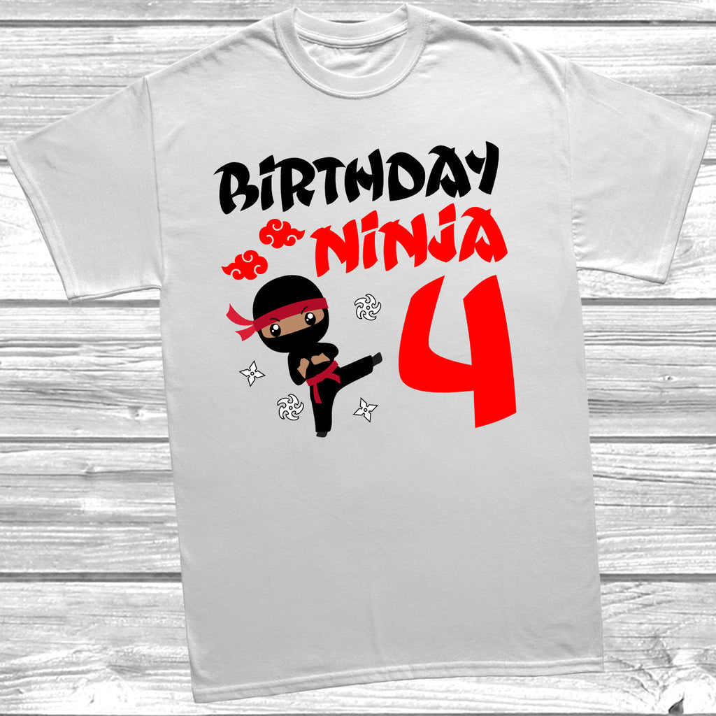 Get trendy with Birthday Ninja 4th Birthday T-Shirt - T-Shirt available at DizzyKitten. Grab yours for £9.99 today!