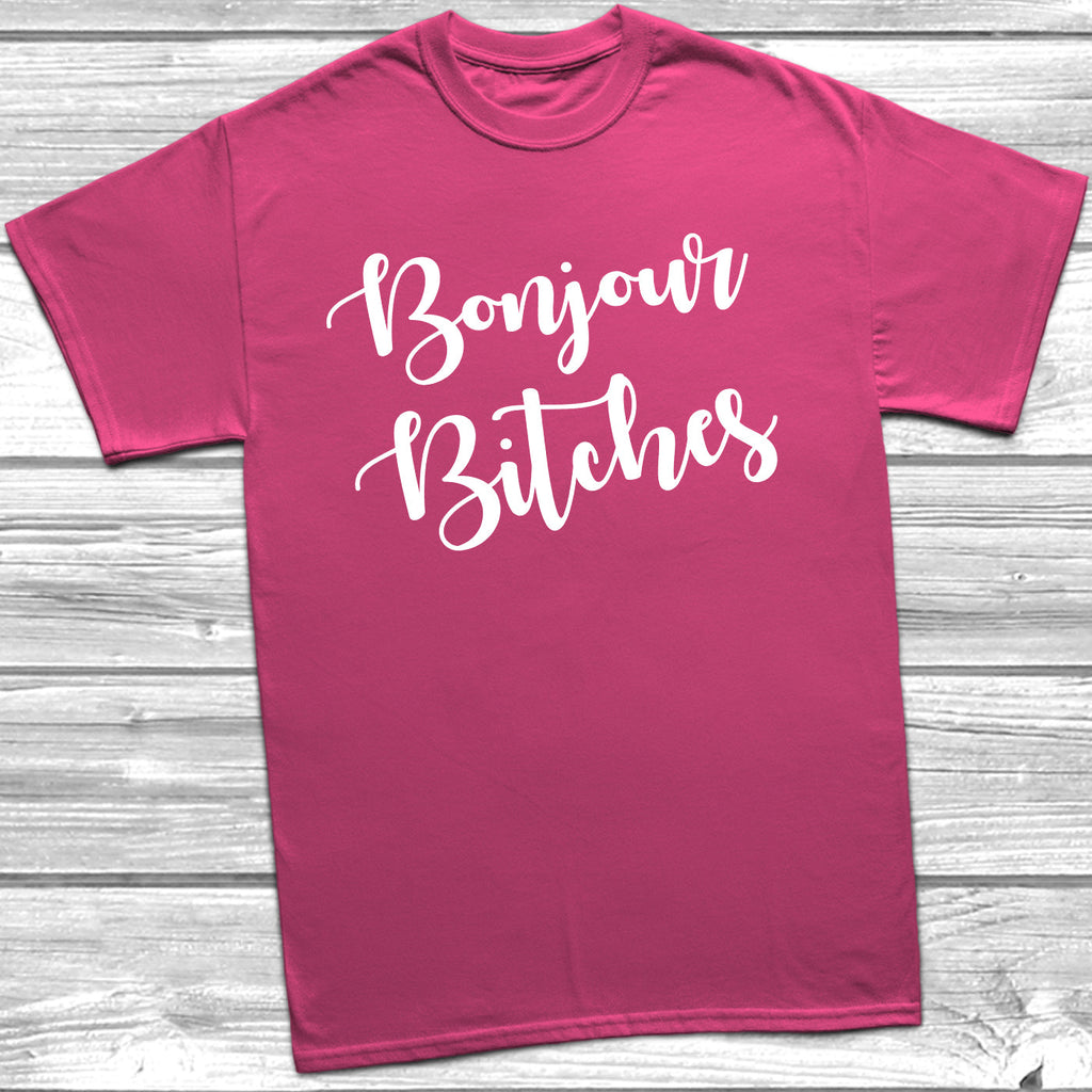 Get trendy with Bonjour Bitches T-Shirt - T-Shirt available at DizzyKitten. Grab yours for £8.99 today!