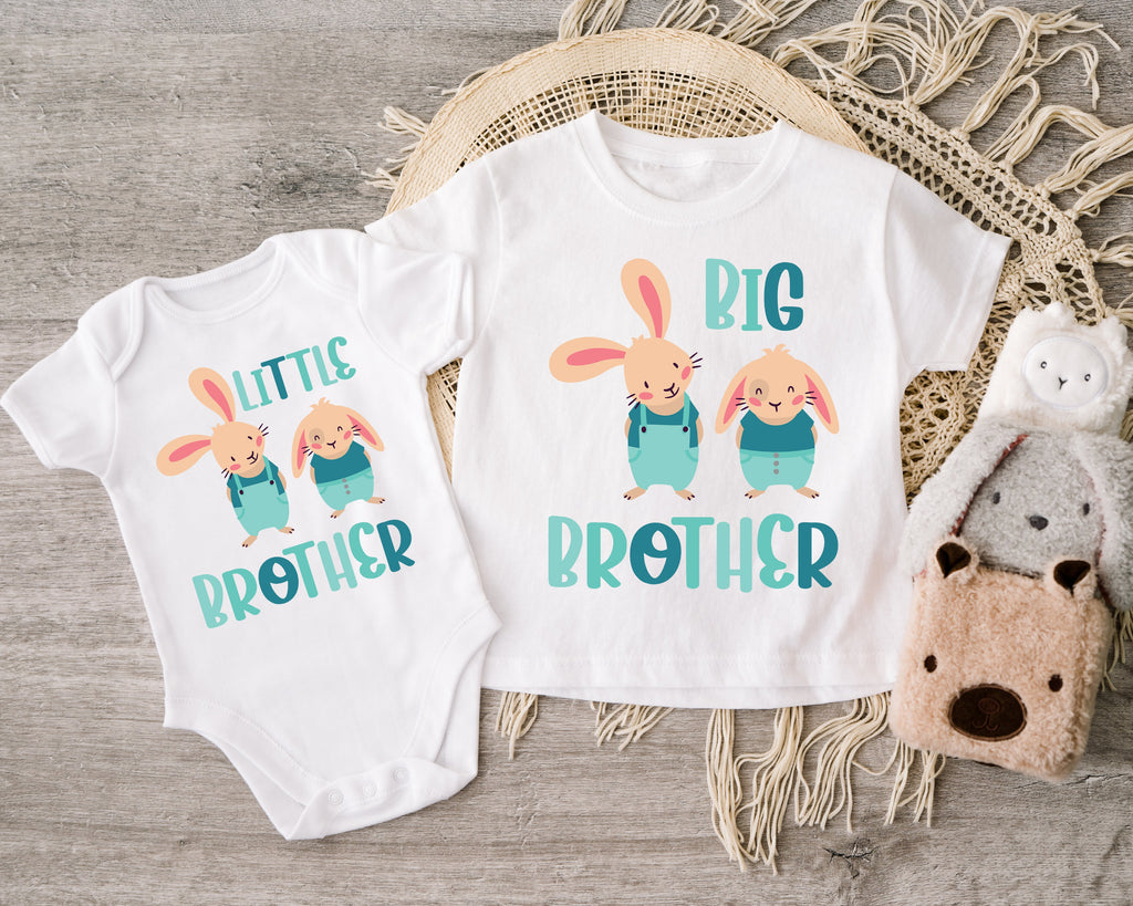 Get trendy with Bunny Big Brother Little Brother T-Shirt Baby Grow Set -  available at DizzyKitten. Grab yours for £8.95 today!