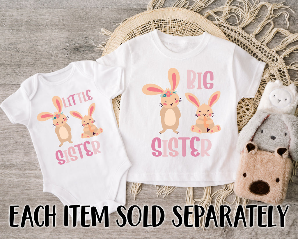 Get trendy with Bunny Big Sister Little Sister T-Shirt Baby Grow Set -  available at DizzyKitten. Grab yours for £8.95 today!