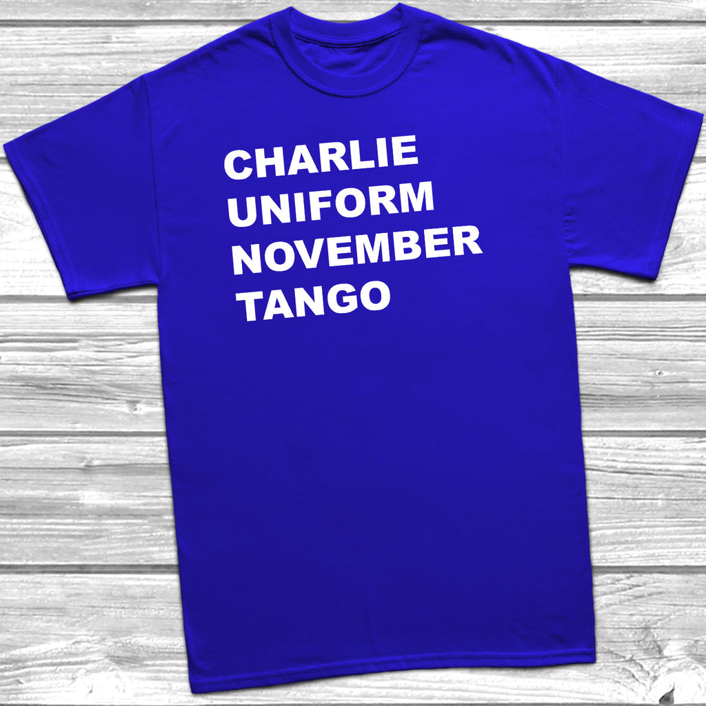 Get trendy with Charlie Uniform November Tango T-shirt - T-Shirt available at DizzyKitten. Grab yours for £8.45 today!