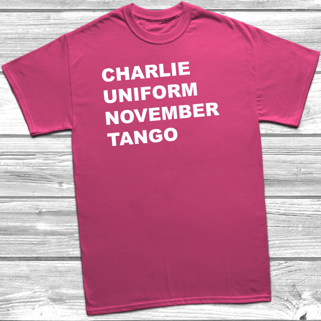 Get trendy with Charlie Uniform November Tango T-shirt - T-Shirt available at DizzyKitten. Grab yours for £7.95 today!