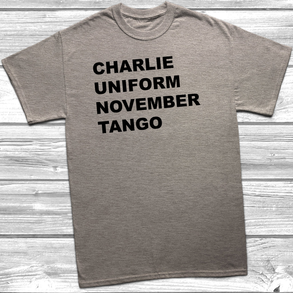 Get trendy with Charlie Uniform November Tango T-shirt - T-Shirt available at DizzyKitten. Grab yours for £7.95 today!