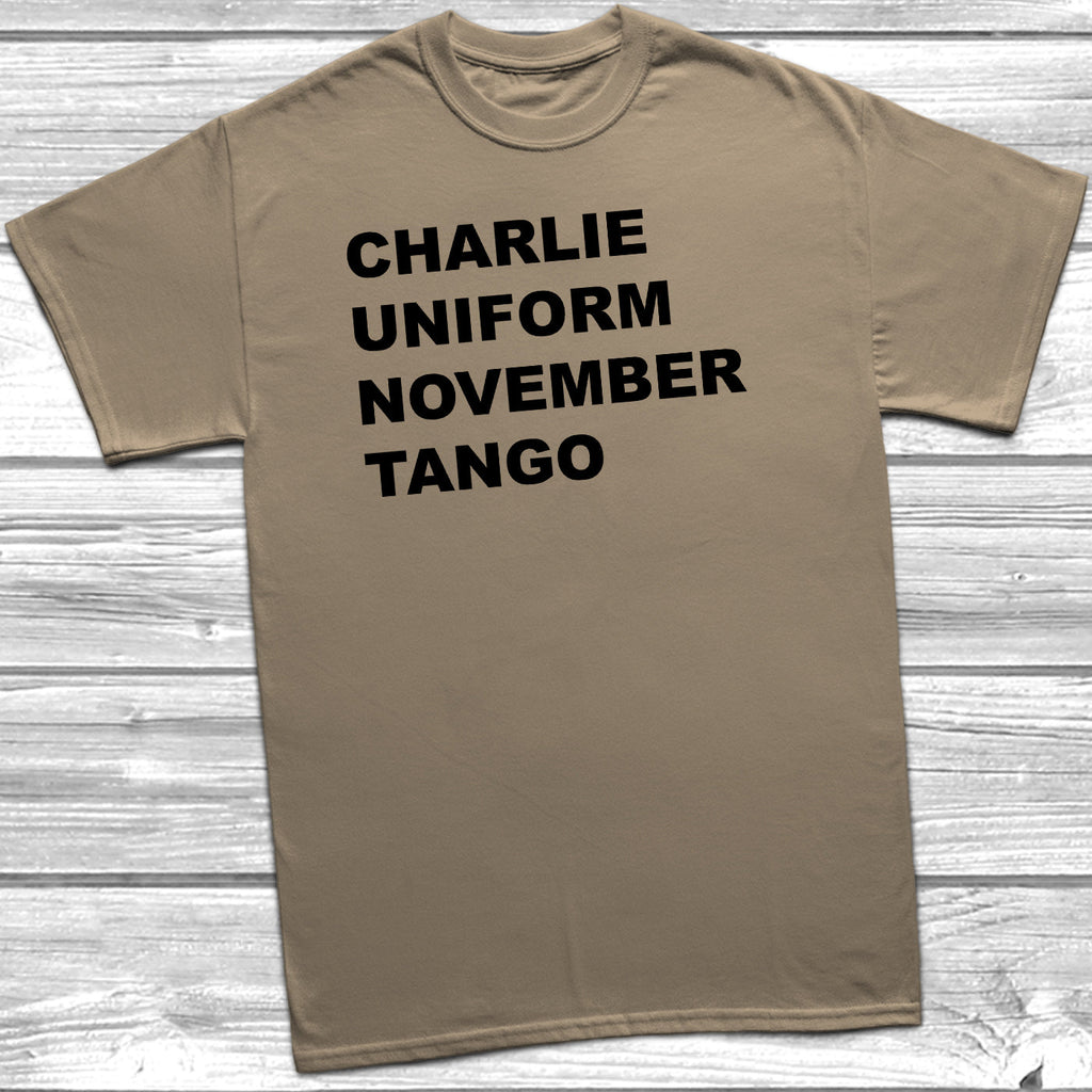 Get trendy with Charlie Uniform November Tango T-shirt - T-Shirt available at DizzyKitten. Grab yours for £7.95 today!