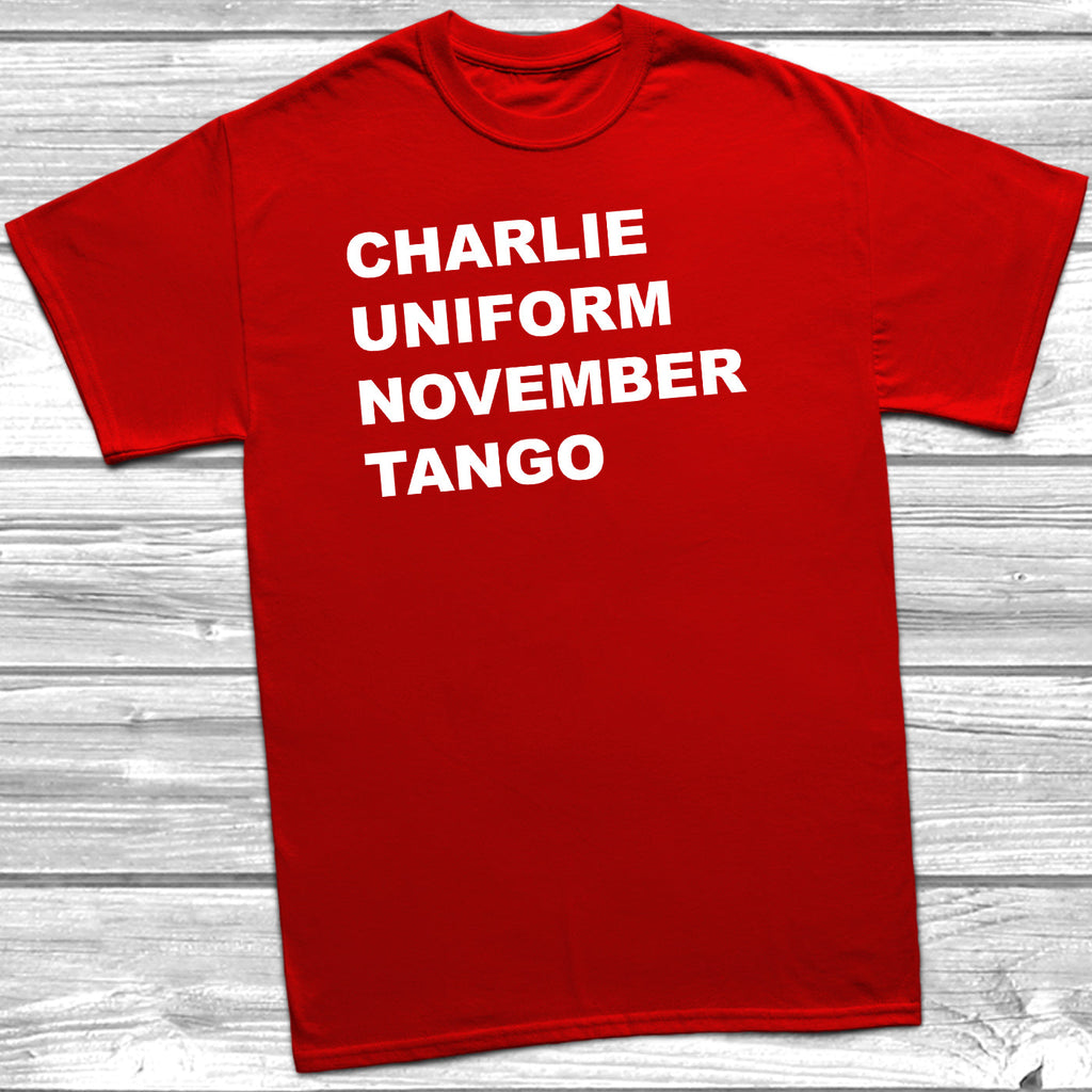 Get trendy with Charlie Uniform November Tango T-shirt - T-Shirt available at DizzyKitten. Grab yours for £8.45 today!