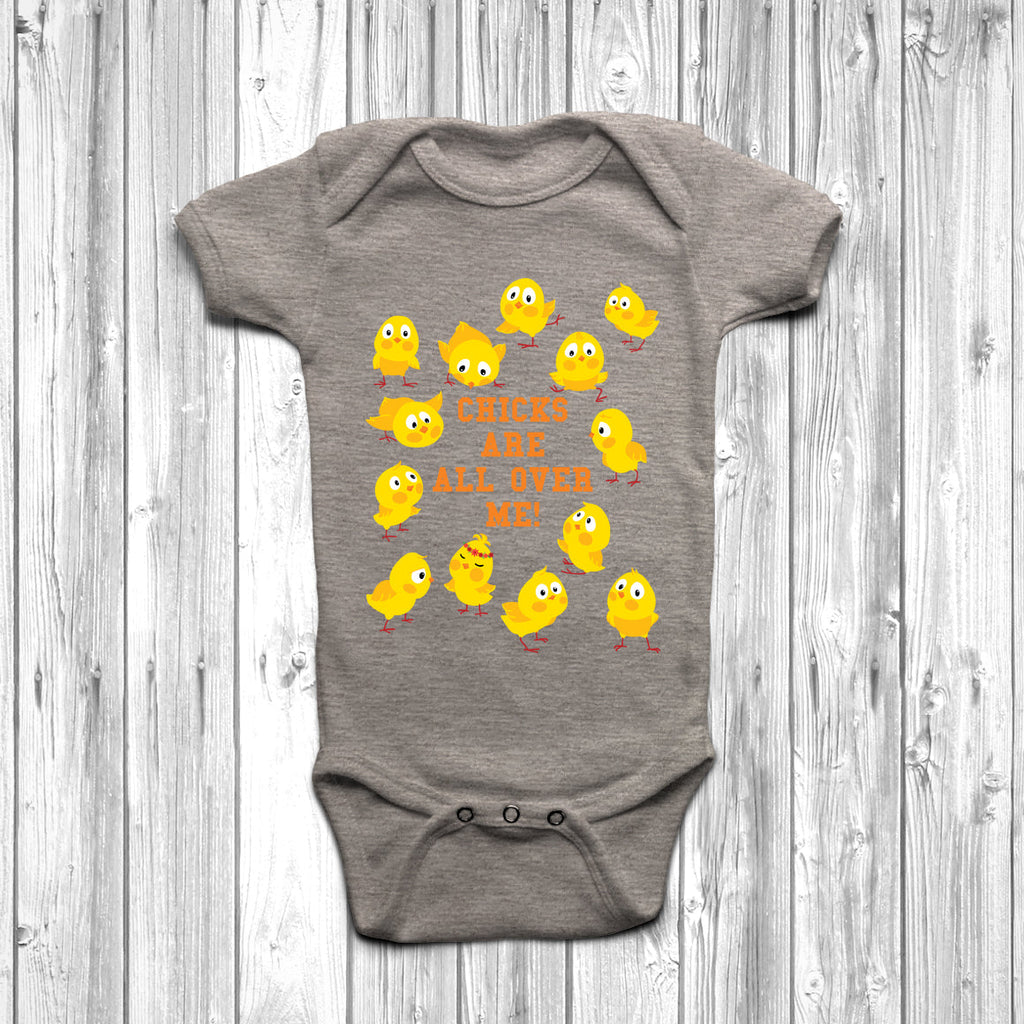 Get trendy with Chicks Are All Over Me Baby Grow - Baby Grow available at DizzyKitten. Grab yours for £9.95 today!