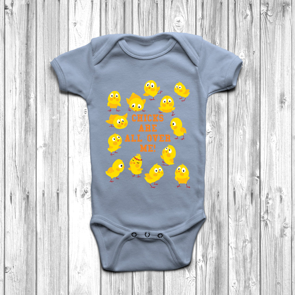 Get trendy with Chicks Are All Over Me Baby Grow - Baby Grow available at DizzyKitten. Grab yours for £9.95 today!
