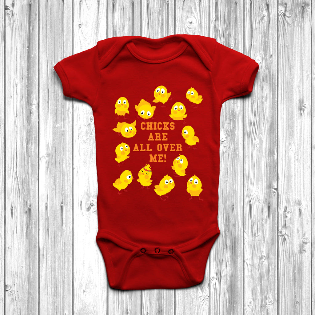 Get trendy with Chicks Are All Over Me Baby Grow - Baby Grow available at DizzyKitten. Grab yours for £9.95 today!