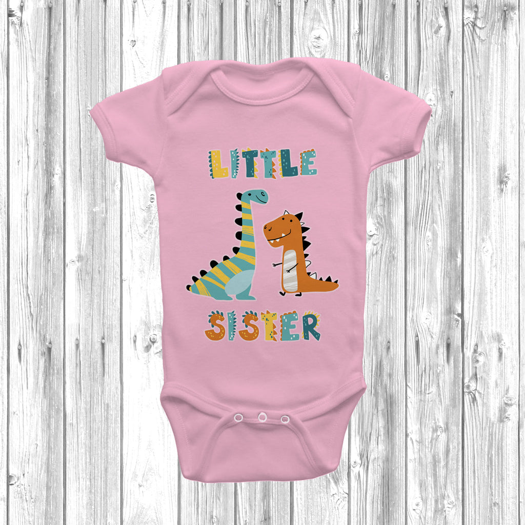 Get trendy with Dinosaur Big Sister Little Sister Pink T-Shirt Baby Grow Set -  available at DizzyKitten. Grab yours for £8.95 today!