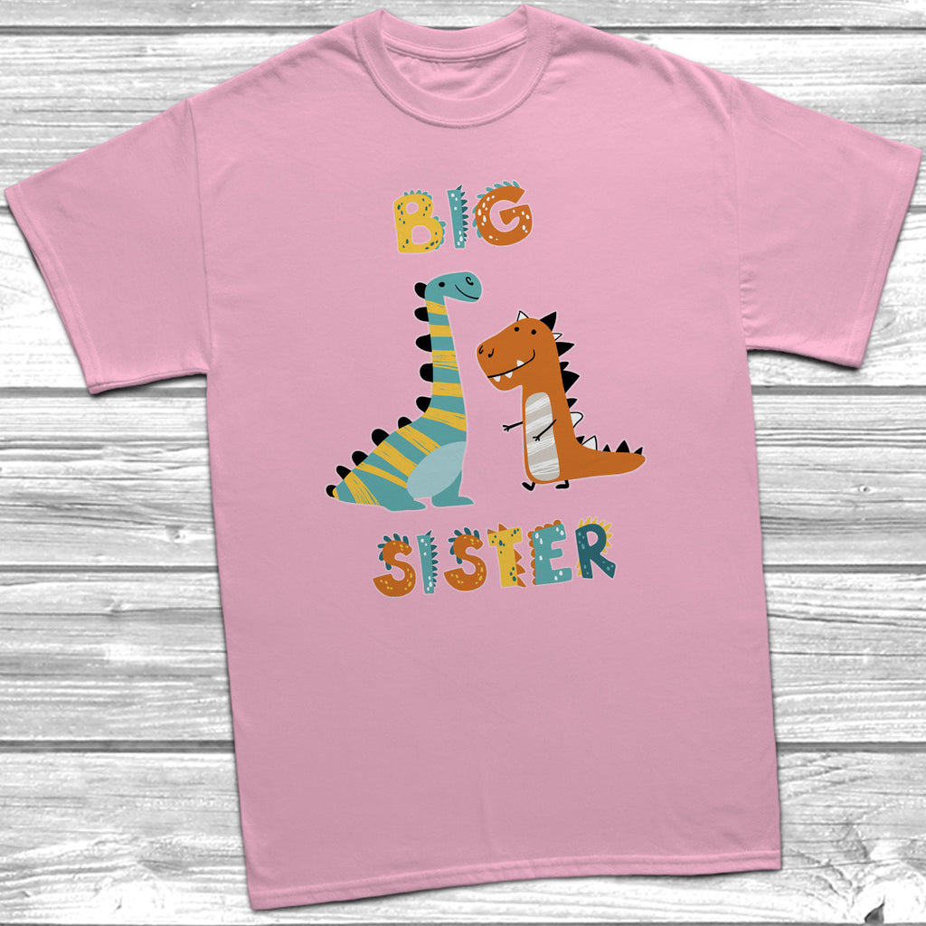 Get trendy with Dinosaur Big Sister Little Sister Pink T-Shirt Baby Grow Set -  available at DizzyKitten. Grab yours for £9.45 today!