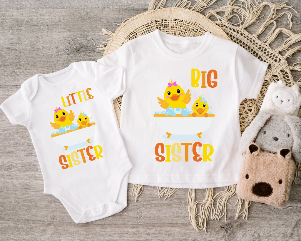 Get trendy with Duck Big Sister Little Sister T-Shirt Baby Grow Set -  available at DizzyKitten. Grab yours for £8.95 today!
