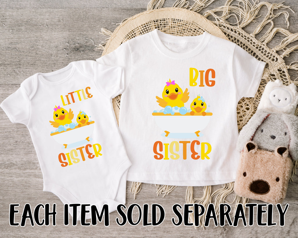 Get trendy with Duck Big Sister Little Sister T-Shirt Baby Grow Set -  available at DizzyKitten. Grab yours for £8.95 today!