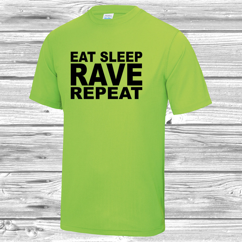 Get trendy with Eat Sleep Rave Repeat T Shirt - Activewear available at DizzyKitten. Grab yours for £10.49 today!