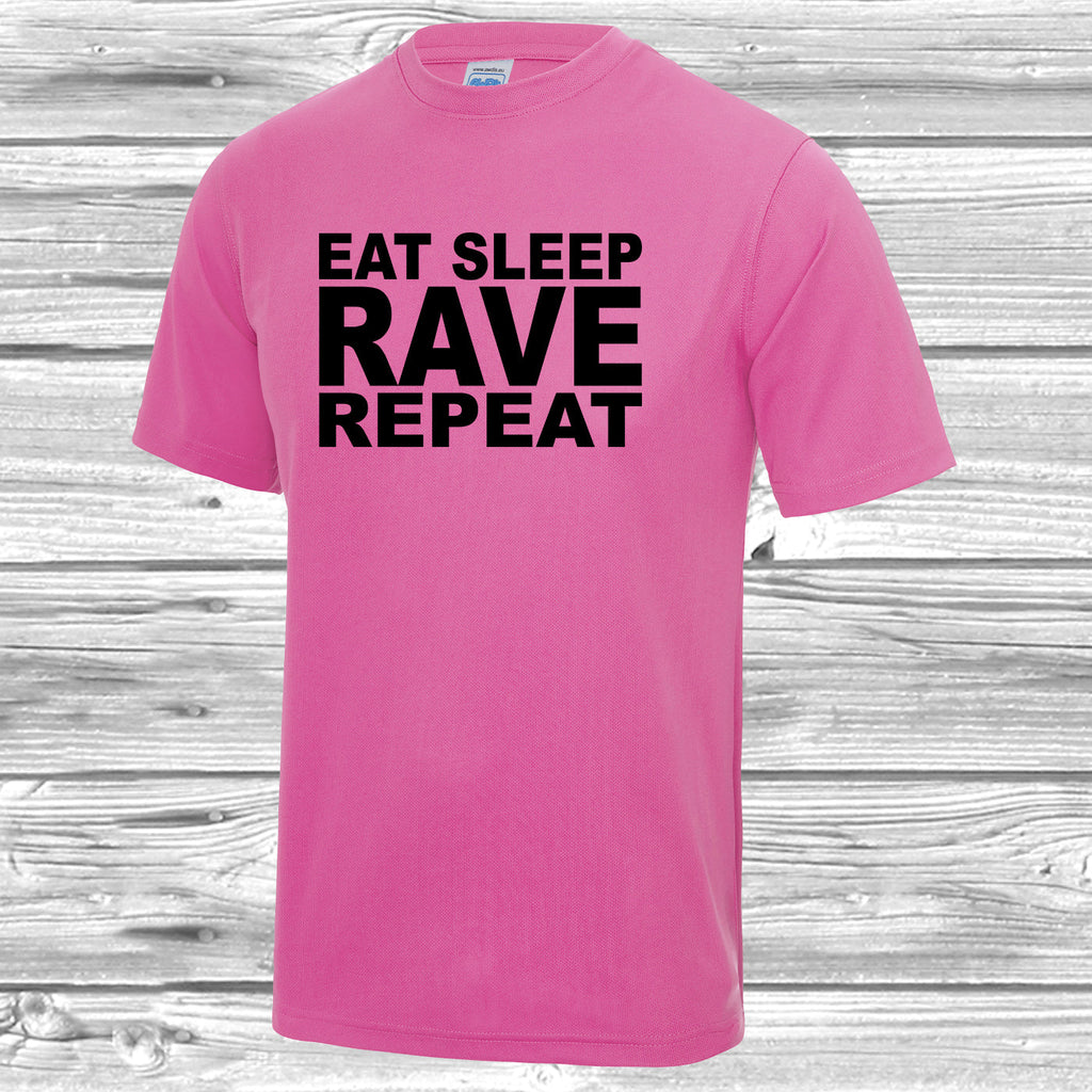 Get trendy with Eat Sleep Rave Repeat T Shirt - Activewear available at DizzyKitten. Grab yours for £10.49 today!