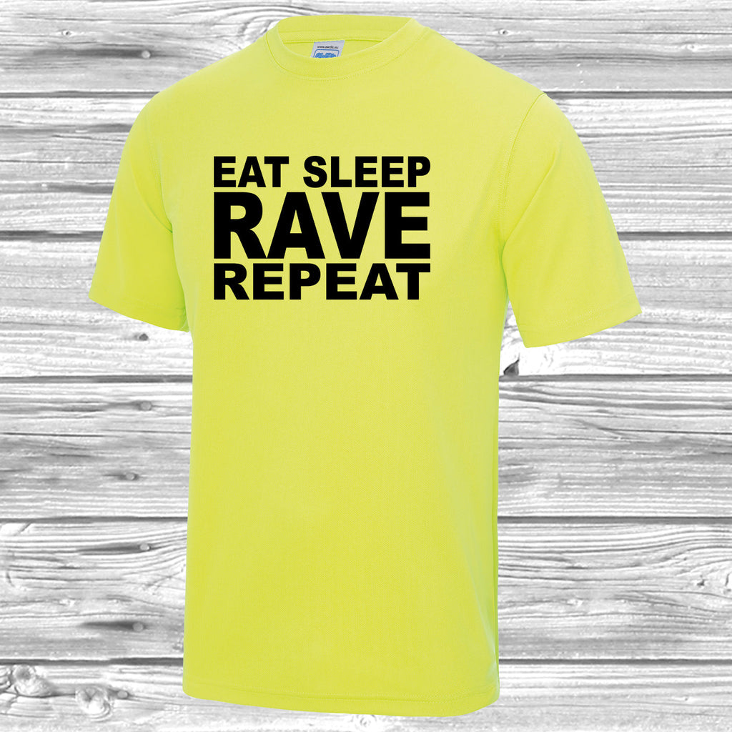 Get trendy with Eat Sleep Rave Repeat T Shirt - Activewear available at DizzyKitten. Grab yours for £10.49 today!