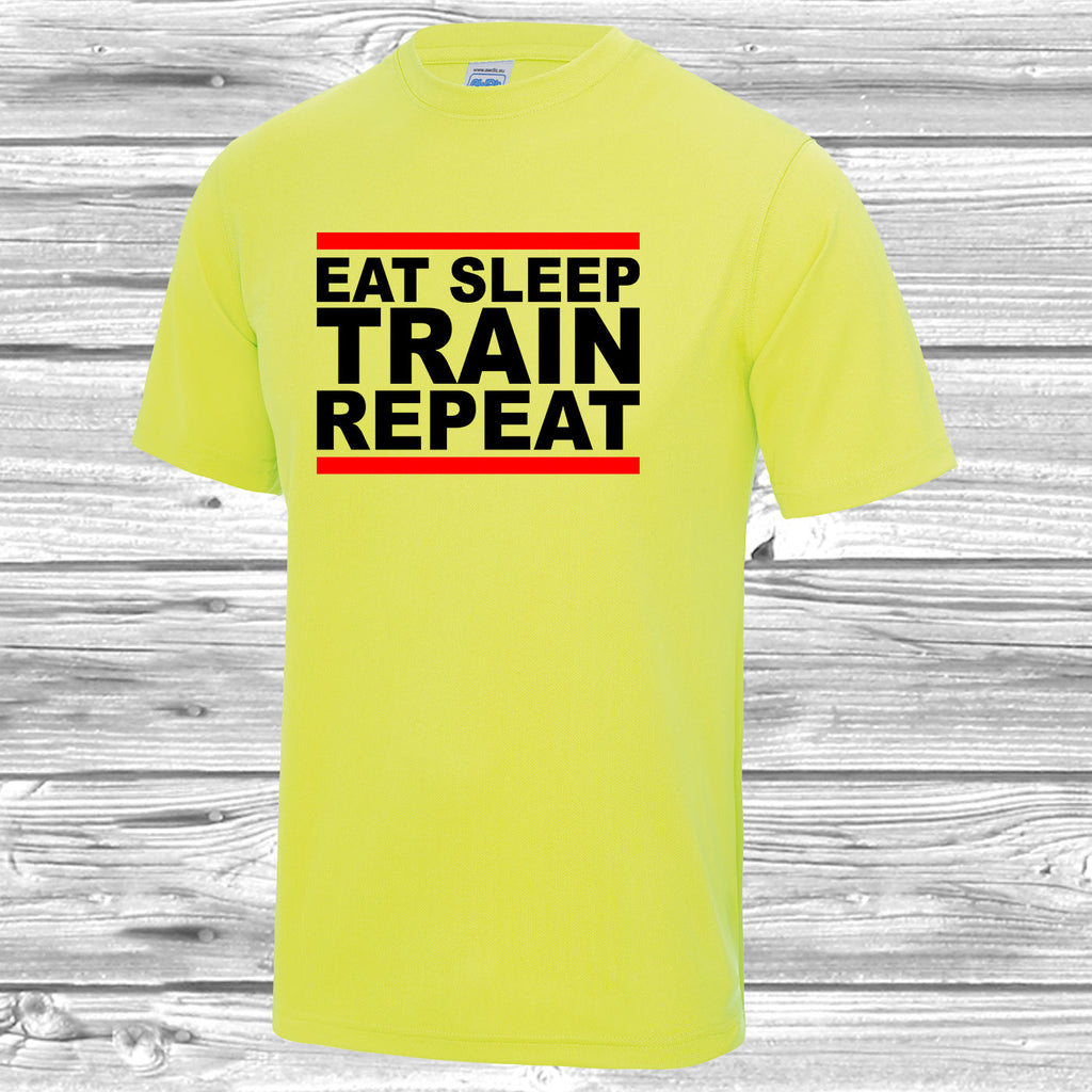 Get trendy with Eat Sleep Train Repeat T-Shirt - Activewear available at DizzyKitten. Grab yours for £10.49 today!
