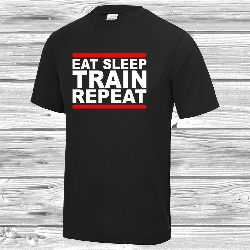Get trendy with Eat Sleep Train Repeat T-Shirt - Activewear available at DizzyKitten. Grab yours for £9.99 today!