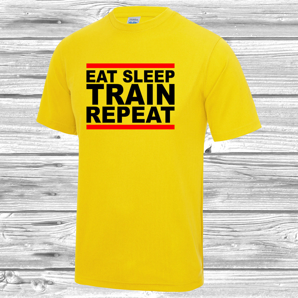Get trendy with Eat Sleep Train Repeat T-Shirt - Activewear available at DizzyKitten. Grab yours for £10.49 today!