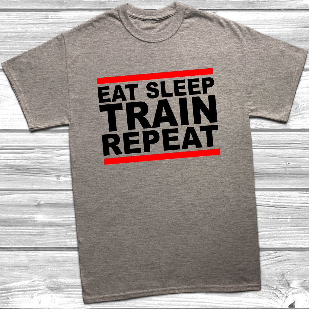 Get trendy with Eat Sleep Train Repeat T-Shirt - T-Shirt available at DizzyKitten. Grab yours for £9.99 today!