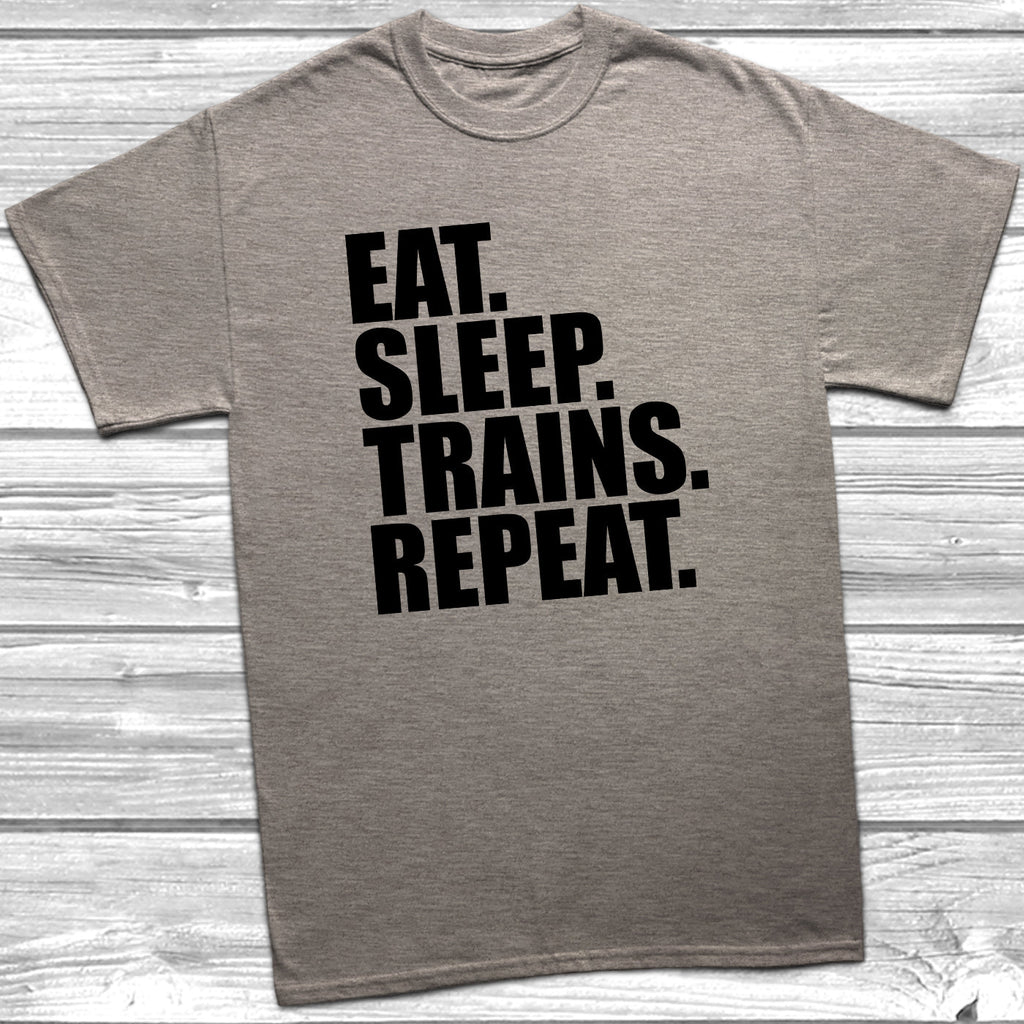 Get trendy with Eat Sleep Trains Repeat T-Shirt - T-Shirt available at DizzyKitten. Grab yours for £8.99 today!