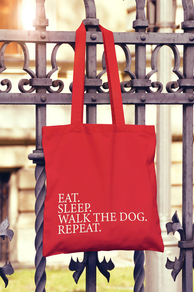 Get trendy with Eat Sleep Walk The Dog Repeat Tote Bag - Tote Bag available at DizzyKitten. Grab yours for £8.99 today!