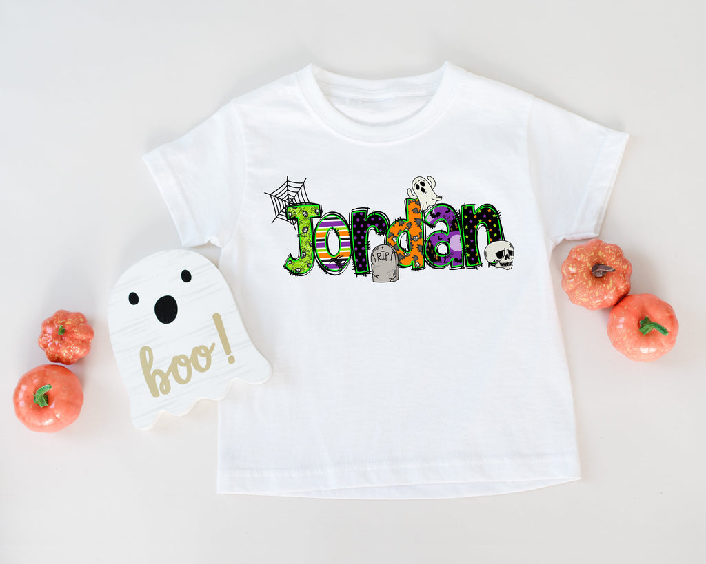 Get trendy with Halloween Theme Personalised Name T-Shirt - T-Shirt available at DizzyKitten. Grab yours for £10.49 today!
