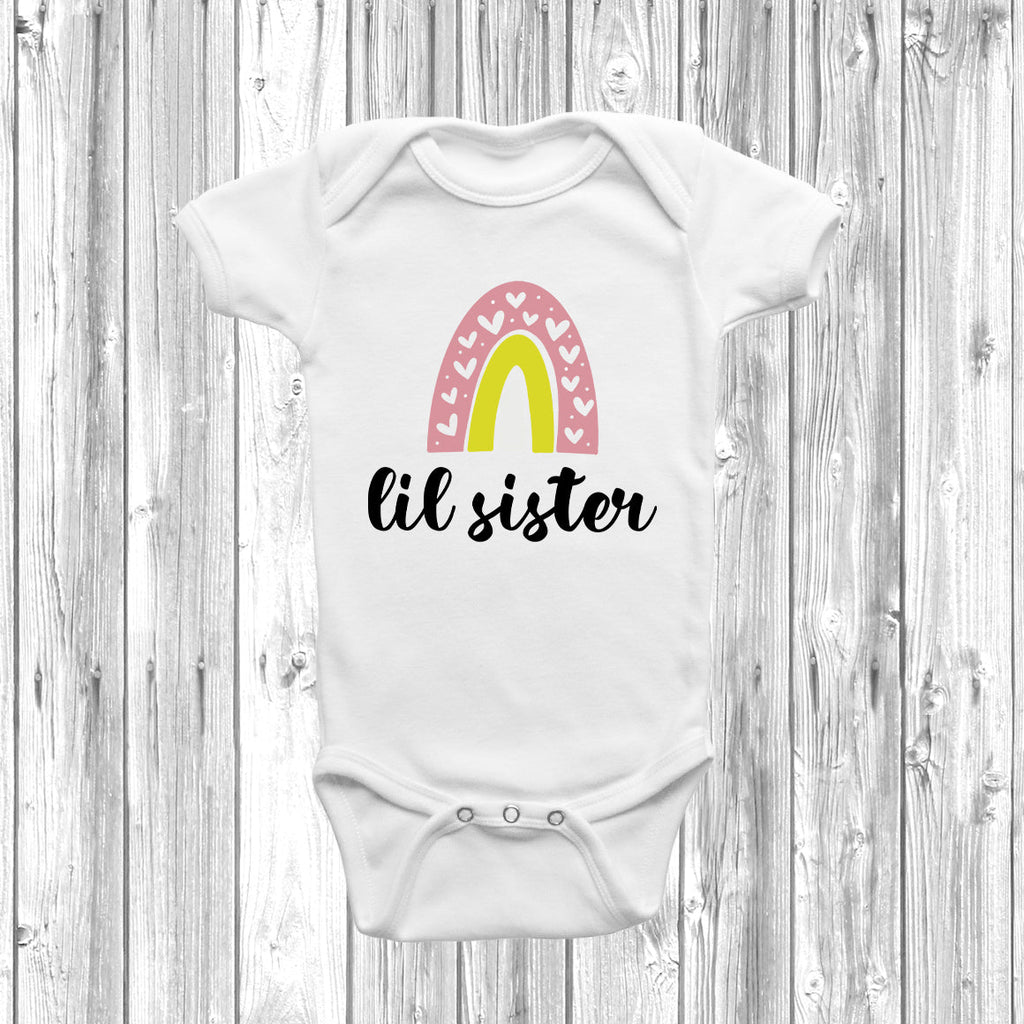 Get trendy with Rainbow Big Sister Little Sister T-Shirt Baby Grow Set -  available at DizzyKitten. Grab yours for £8.95 today!