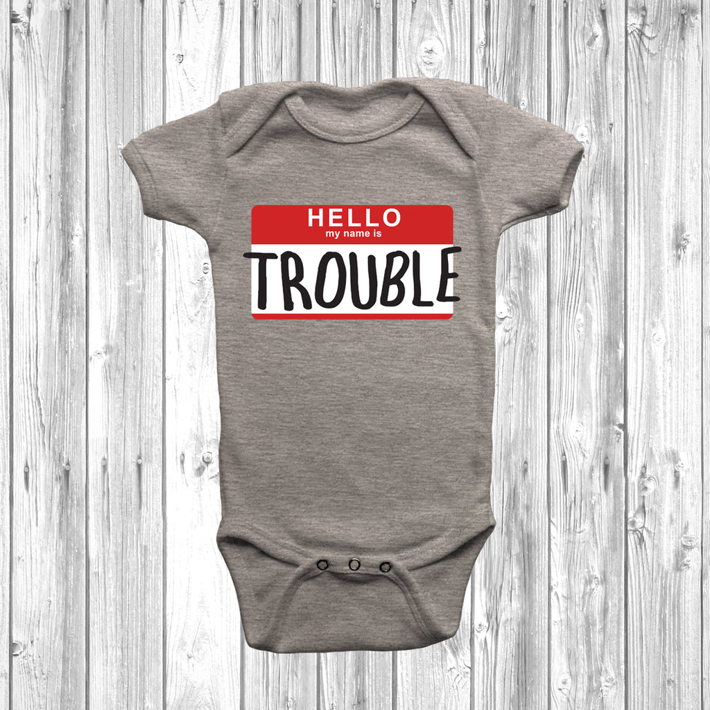 Get trendy with Hello My Name Is Trouble Baby Grow - Baby Grow available at DizzyKitten. Grab yours for £10.45 today!