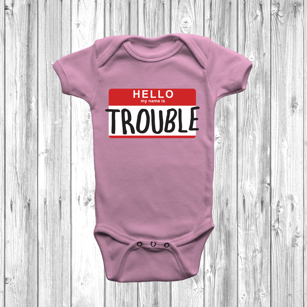 Get trendy with Hello My Name Is Trouble Baby Grow - Baby Grow available at DizzyKitten. Grab yours for £10.45 today!