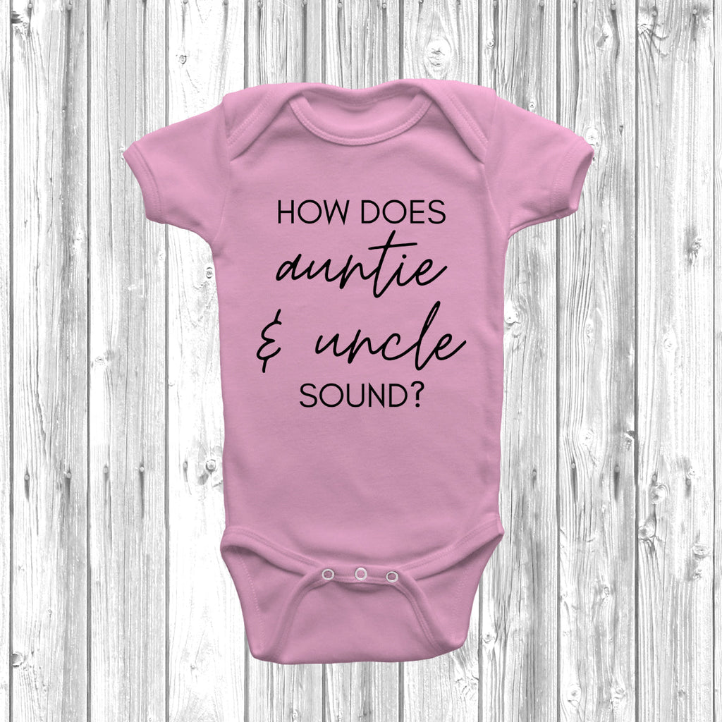 Get trendy with How Does Auntie & Uncle Sound Baby Grow - Baby Grow available at DizzyKitten. Grab yours for £7.95 today!