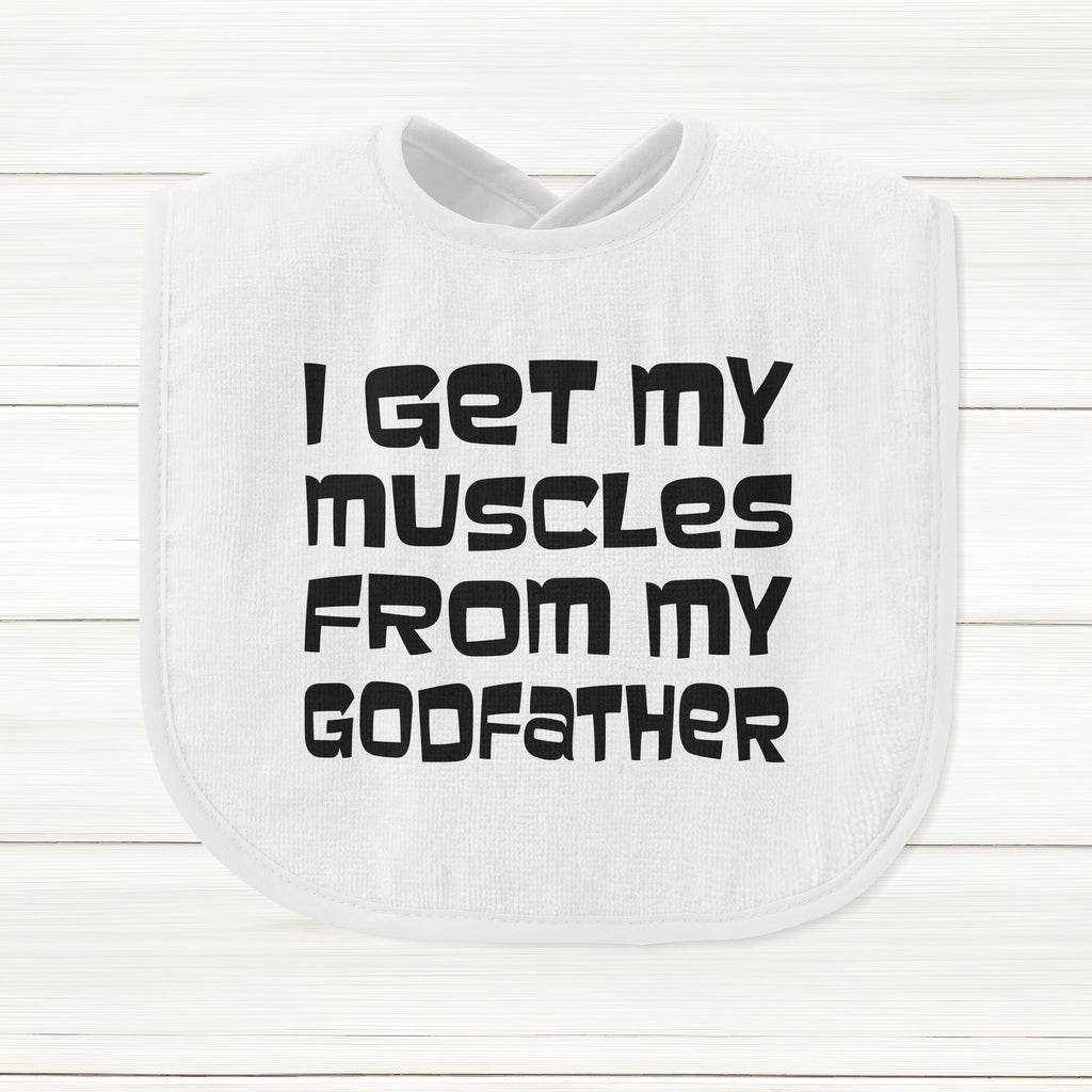 Get trendy with I Get My Muscles From My Godfather Baby Bib - Baby Grow available at DizzyKitten. Grab yours for £6.45 today!