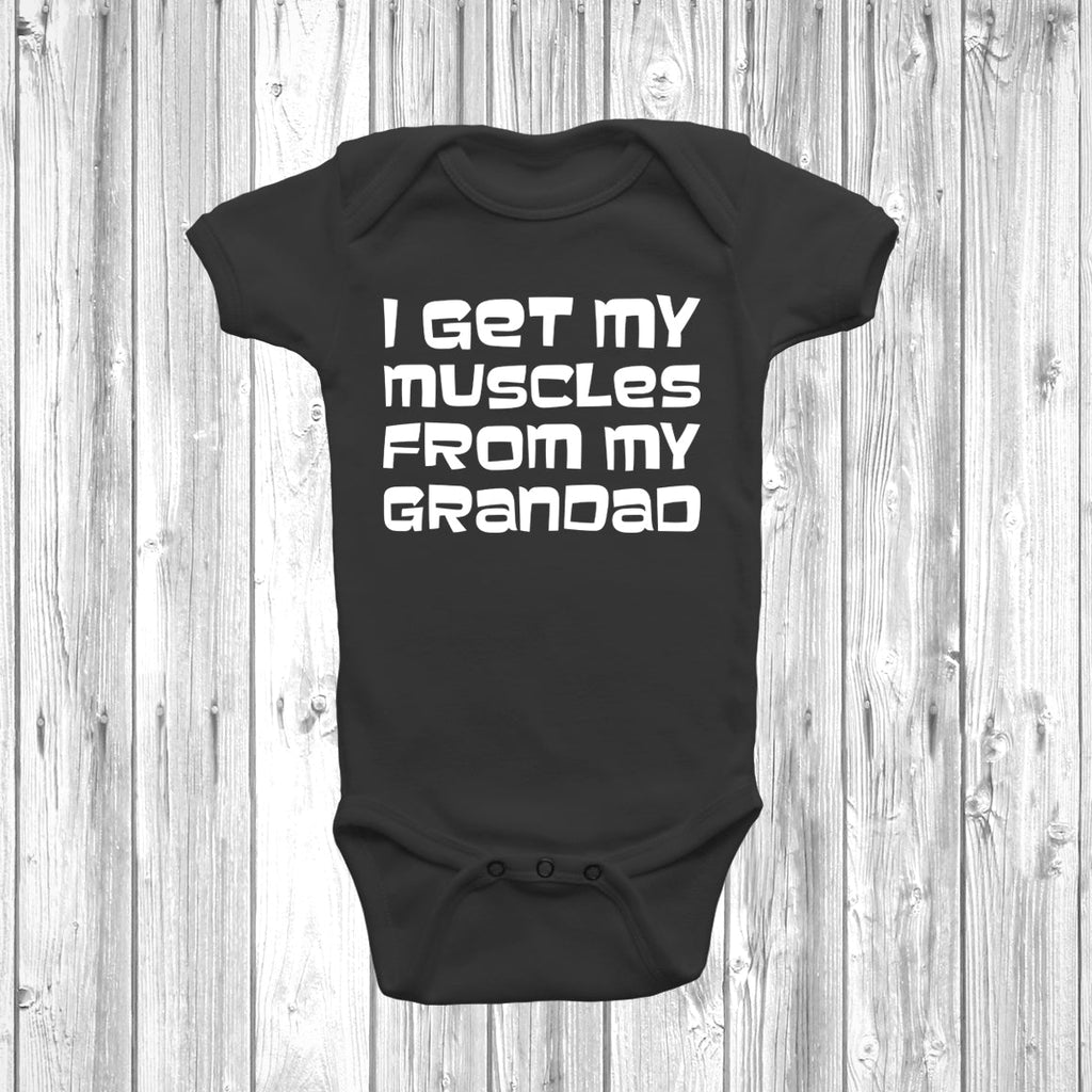 Get trendy with I Get My Muscles From My Grandad Baby Grow - Baby Grow available at DizzyKitten. Grab yours for £7.45 today!