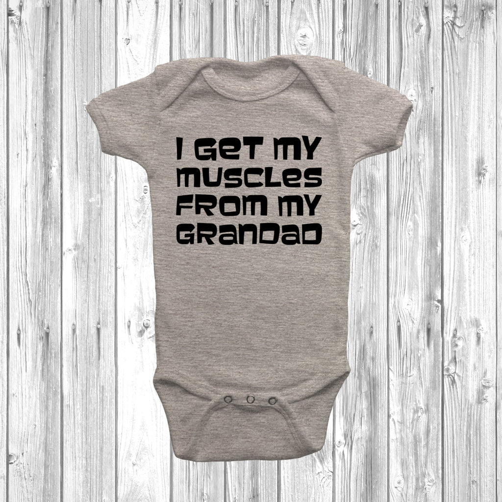 Get trendy with I Get My Muscles From My Grandad Baby Grow - Baby Grow available at DizzyKitten. Grab yours for £7.45 today!
