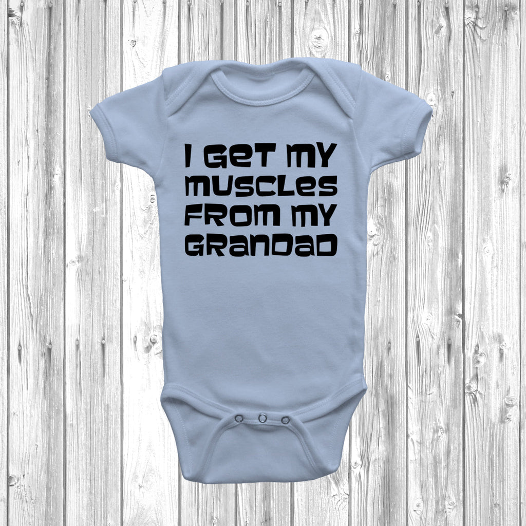 Get trendy with I Get My Muscles From My Grandad Baby Grow - Baby Grow available at DizzyKitten. Grab yours for £7.45 today!