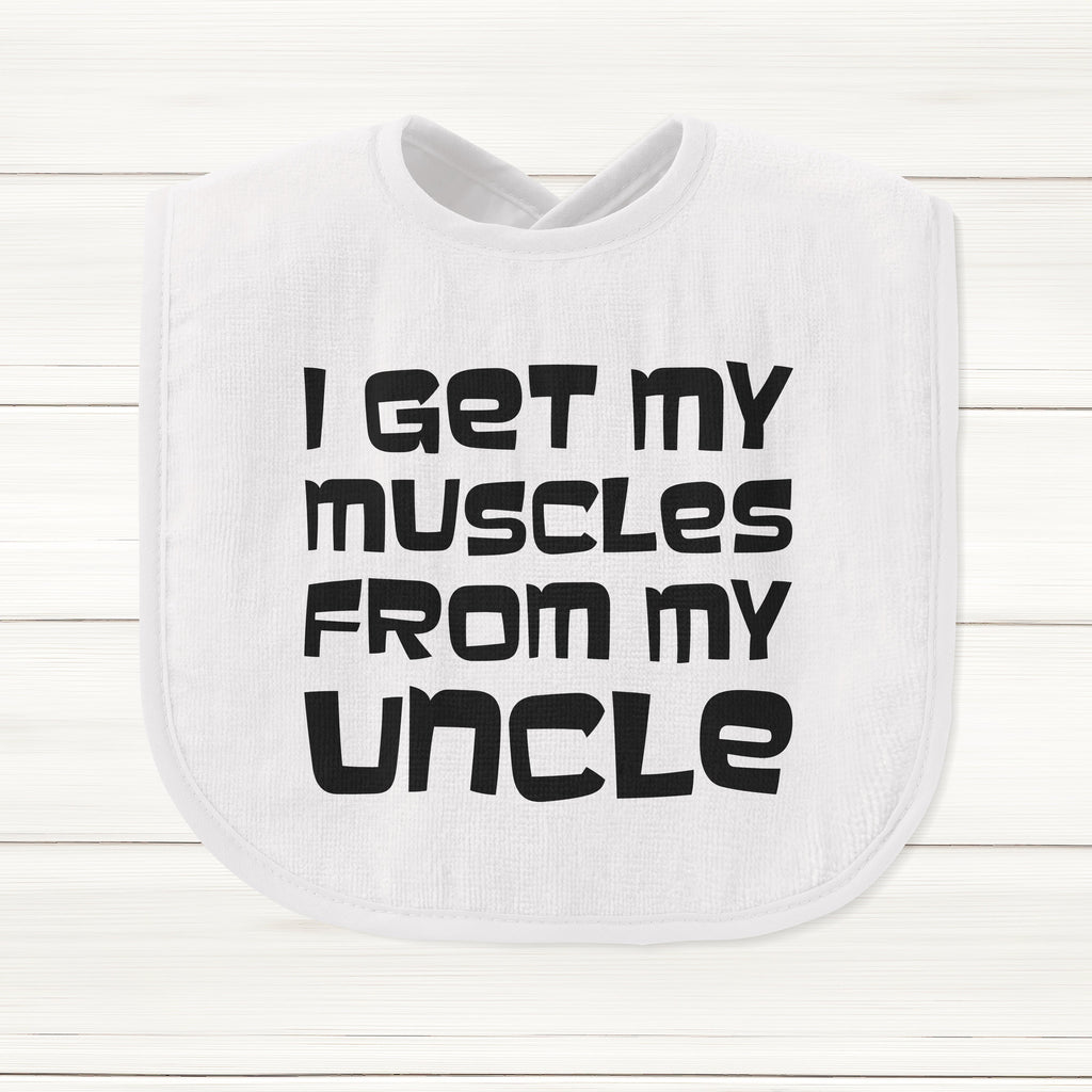 Get trendy with I Get My Muscles From My Uncle Baby Bib - Baby Grow available at DizzyKitten. Grab yours for £5.95 today!