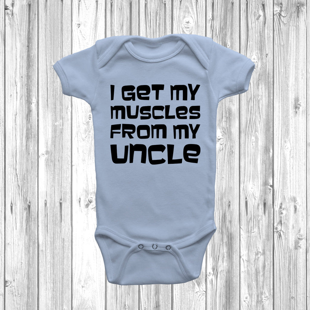 Get trendy with I Get My Muscles From My Uncle Baby Grow - Baby Grow available at DizzyKitten. Grab yours for £7.45 today!