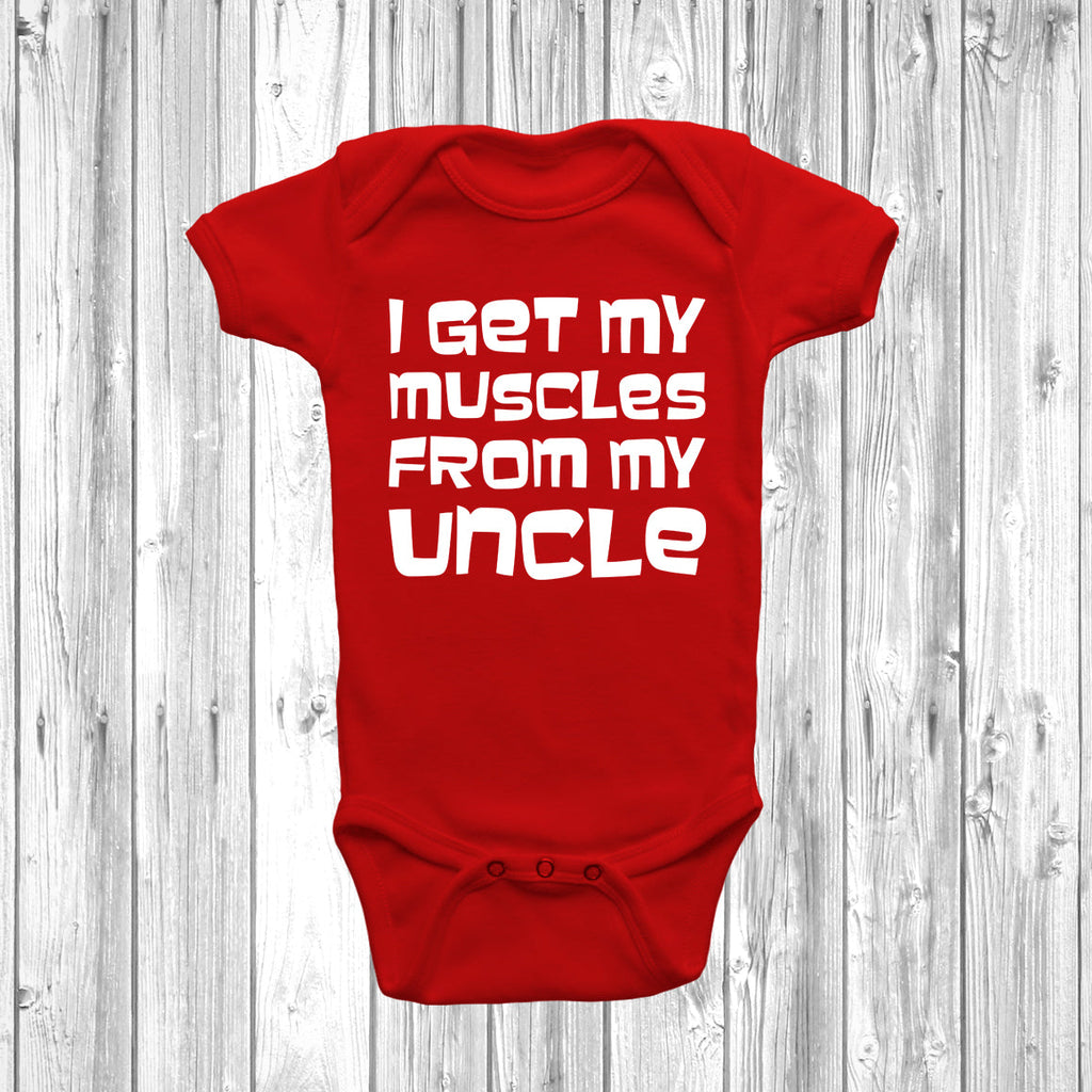 Get trendy with I Get My Muscles From My Uncle Baby Grow - Baby Grow available at DizzyKitten. Grab yours for £7.45 today!