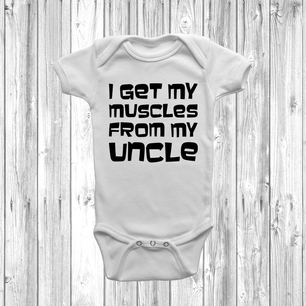 Get trendy with I Get My Muscles From My Uncle Baby Grow - Baby Grow available at DizzyKitten. Grab yours for £7.45 today!