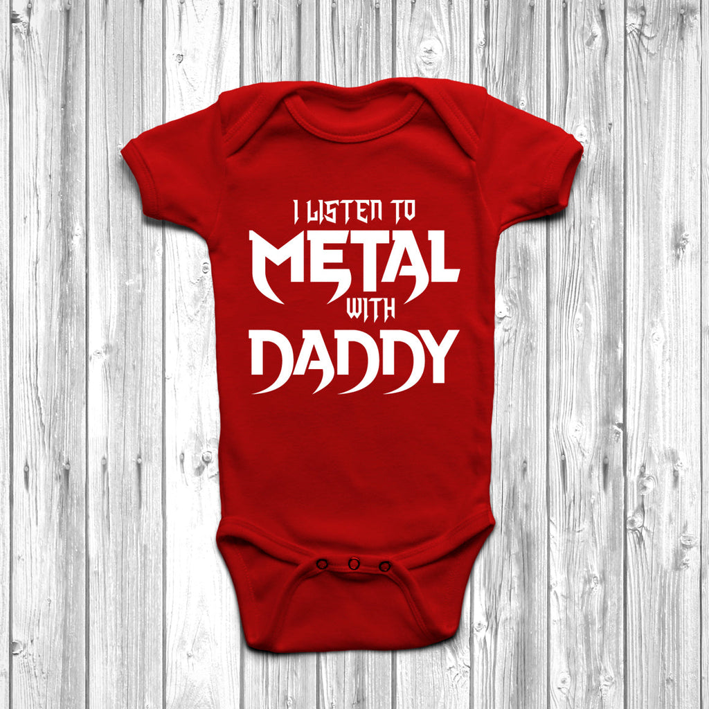 Get trendy with I Listen To Metal With Daddy Baby Grow - Baby Grow available at DizzyKitten. Grab yours for £8.45 today!