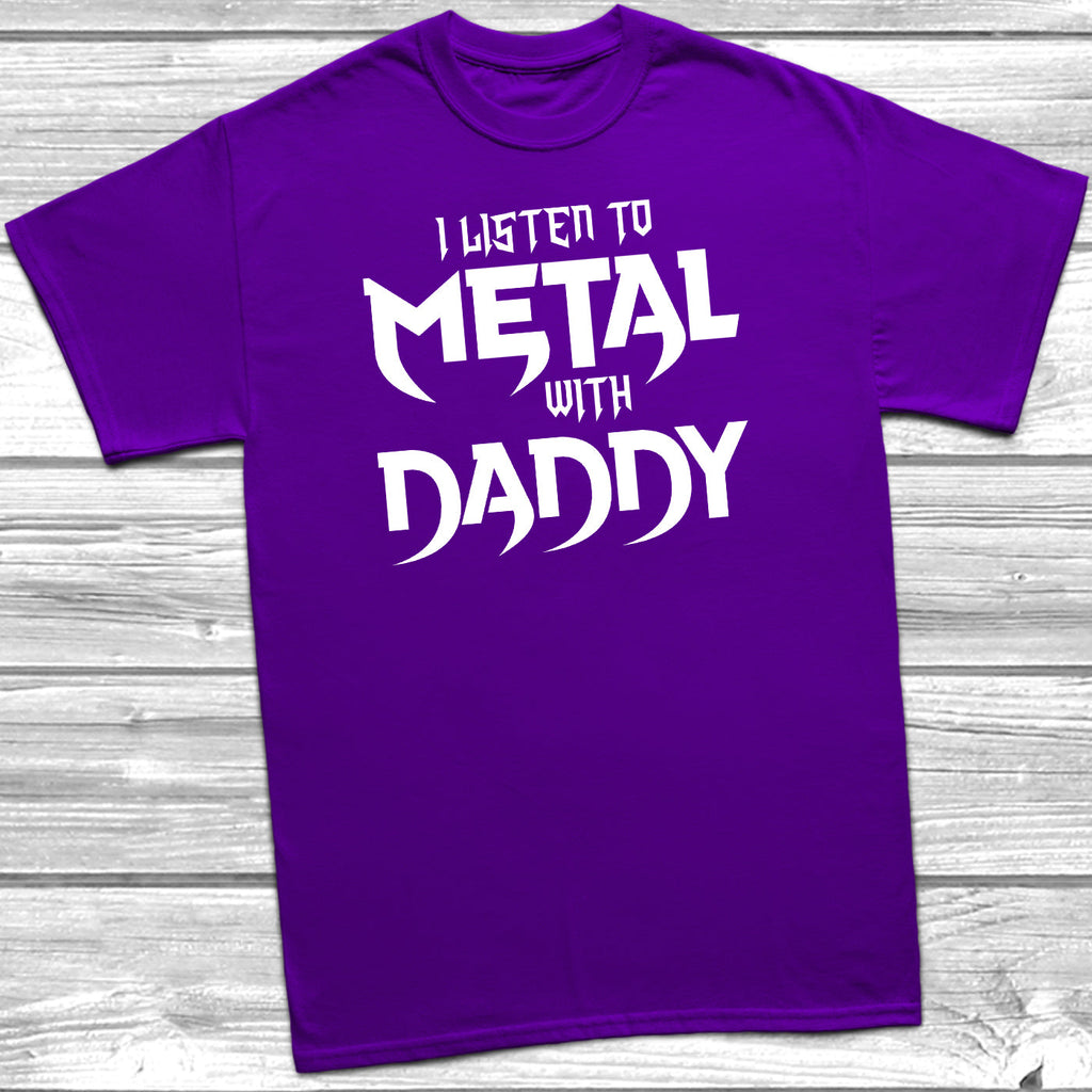 Get trendy with I Listen To Metal With Daddy T-Shirt - T-Shirt available at DizzyKitten. Grab yours for £8.95 today!