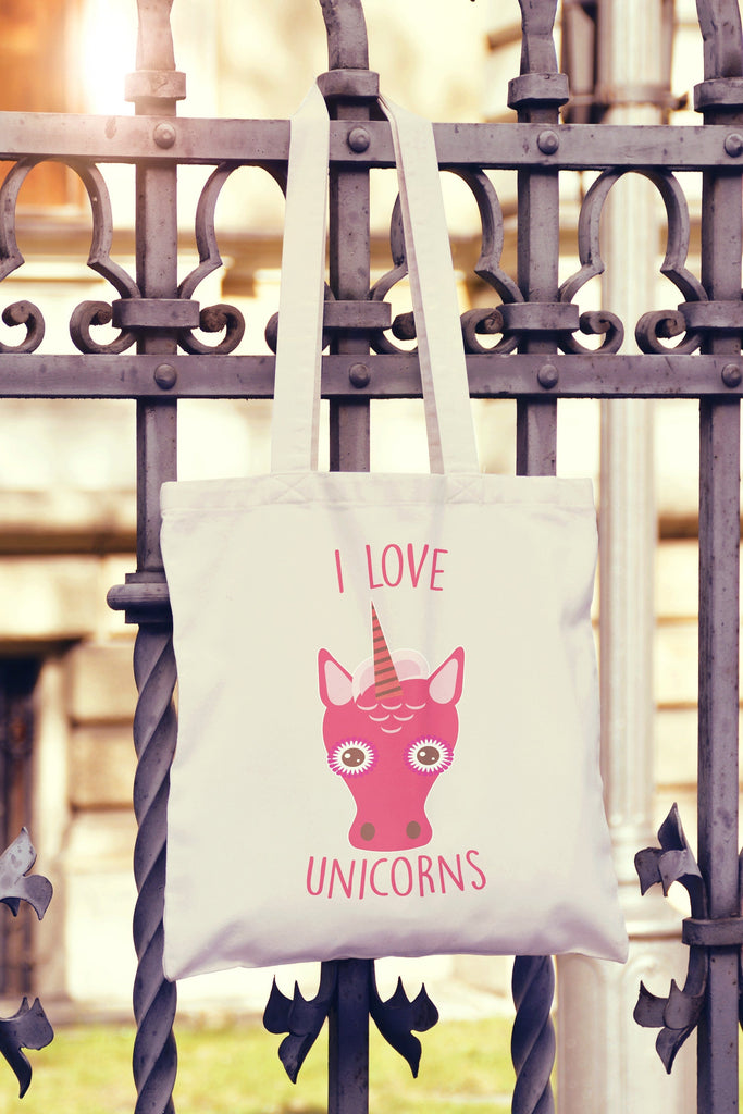 Get trendy with I Love Unicorns Tote Bag - Tote Bag available at DizzyKitten. Grab yours for £8.49 today!