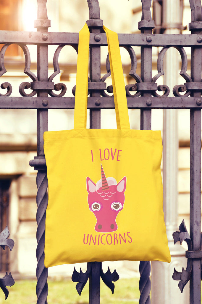 Get trendy with I Love Unicorns Tote Bag - Tote Bag available at DizzyKitten. Grab yours for £8.49 today!