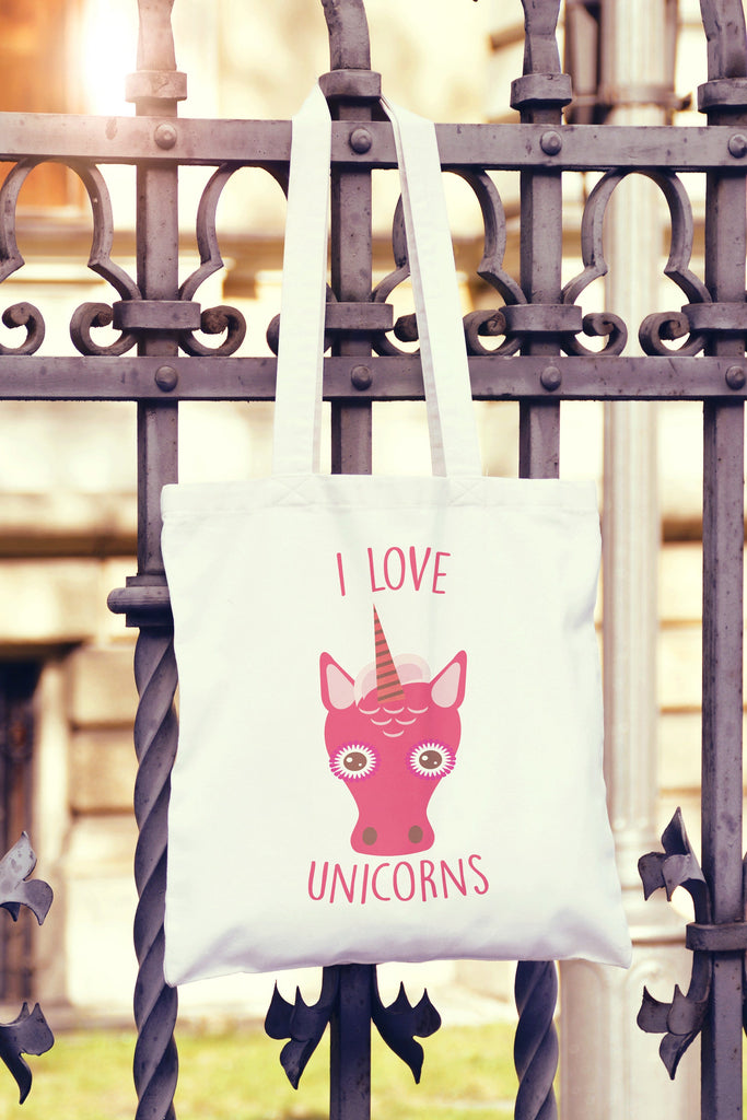Get trendy with I Love Unicorns Tote Bag - Tote Bag available at DizzyKitten. Grab yours for £7.99 today!