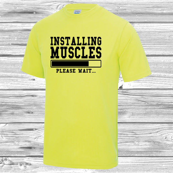 Installing Muscles T-Shirt. Gym Shirt, Workout Shirt, Gym Fanatic Gift, Electric Yellow