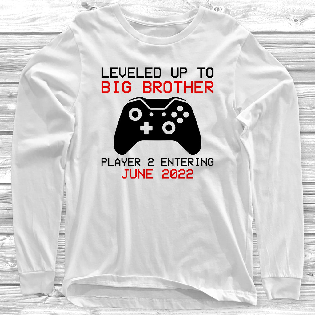 Get trendy with Leveled Up To Big Brother Long Sleeve T-Shirt -  available at DizzyKitten. Grab yours for £10.95 today!