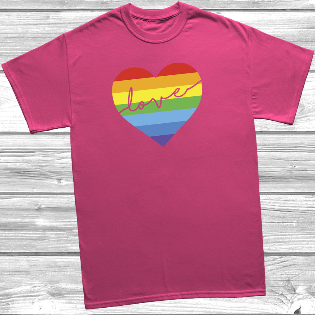 Get trendy with Love Rainbow Heart LGBT T-Shirt - T-Shirt available at DizzyKitten. Grab yours for £9.95 today!