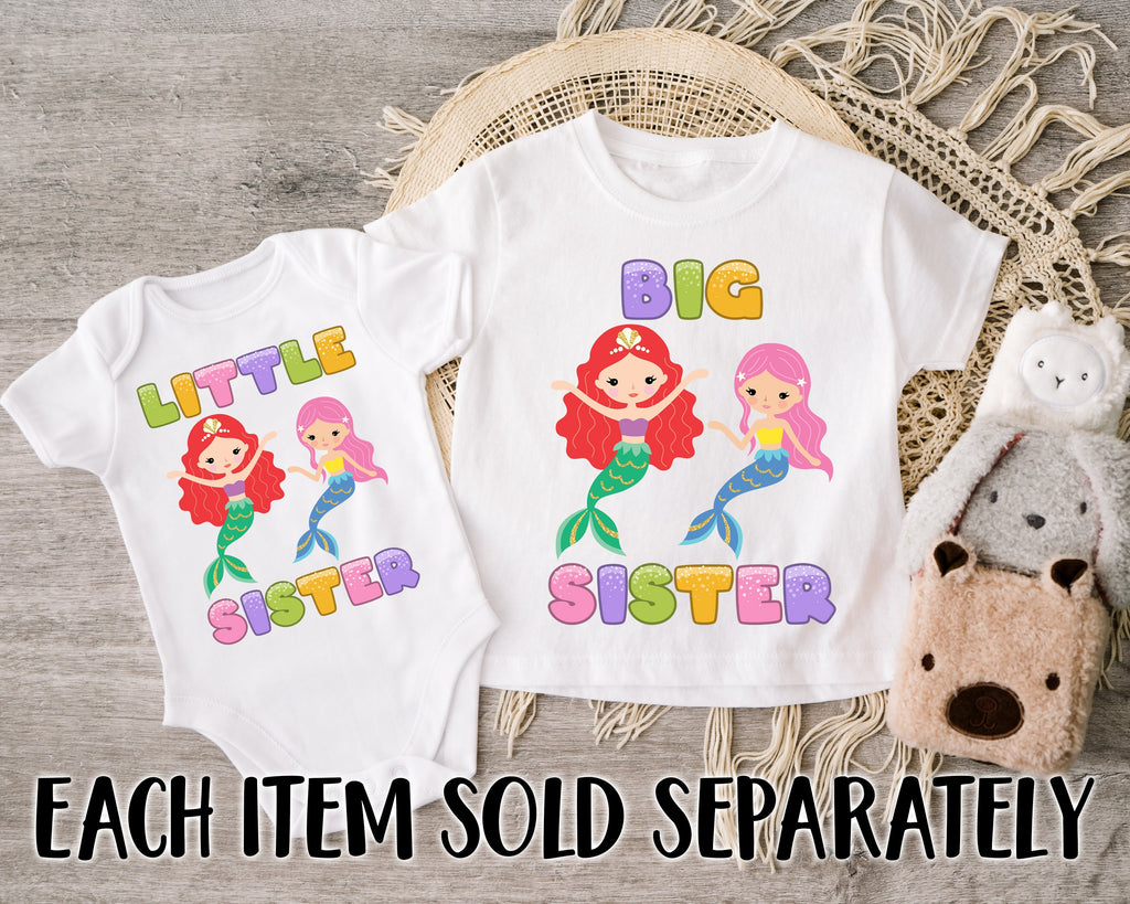Get trendy with Mermaid Big Sister Little Sister T-Shirt Baby Grow Set -  available at DizzyKitten. Grab yours for £9.45 today!